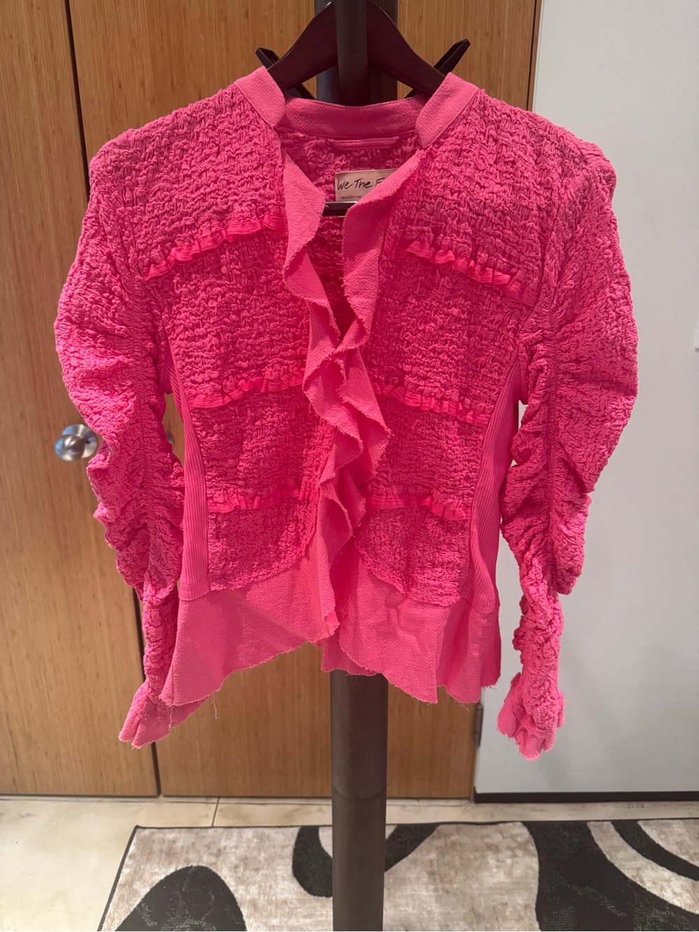 We The Free People Pink Textured Ruffle Open Front Jacket Cardigan XS